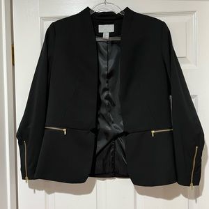 H&M Black Blazer with Gold Accent Zippers- Size 8